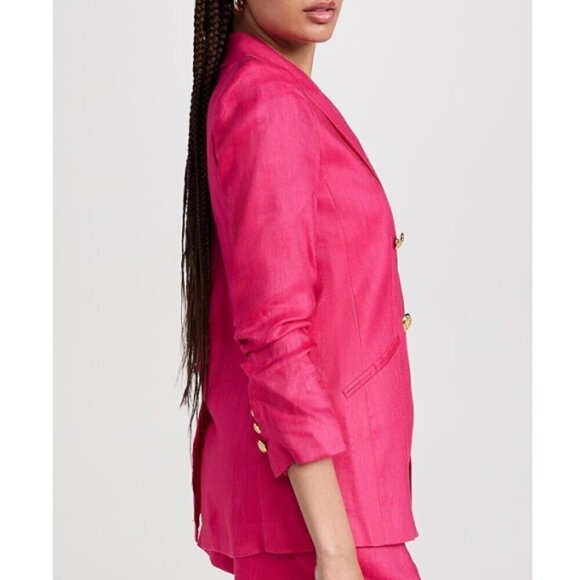 Veronica Beard 'Hirsh' Double-Breasted Linen-Blend Dickey Jacket, Fuchsia - Picture 3 of 5